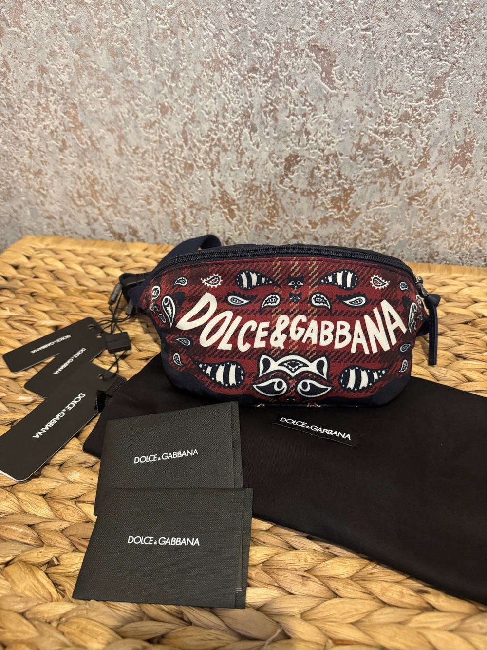 Dolce & Gabbana Navy Leather-Trim Pouch